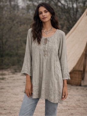 Solitaire by Anthropologie Embroidered Tunic | Peasant Festival Cottagecore | 1X
